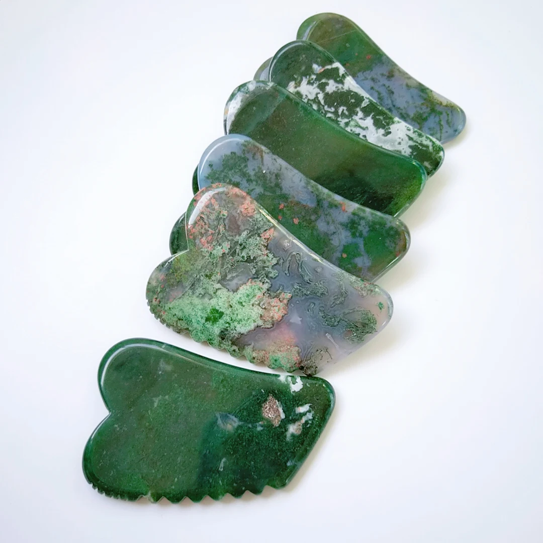 

New Natural moss agate jagged square shape beauty massage stone