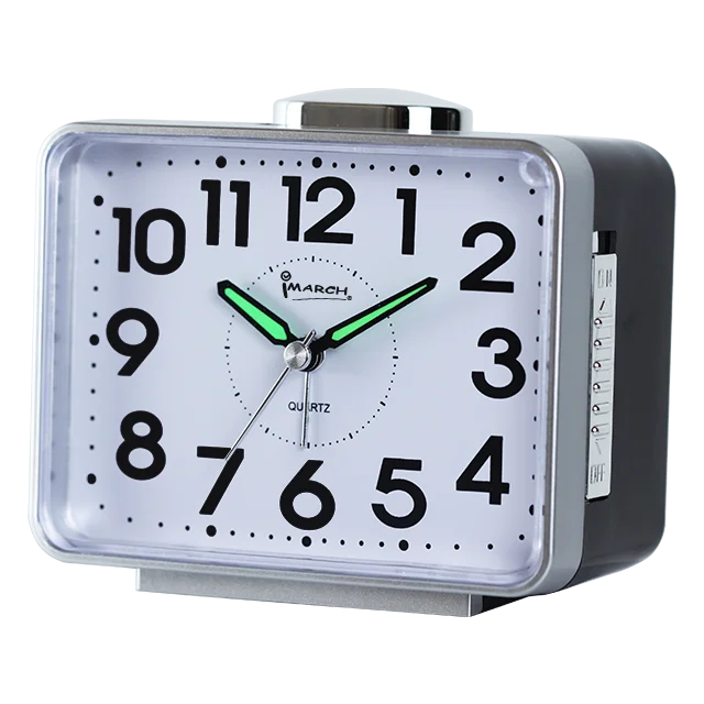 

ce rohs quartz luminous plastic silent alarm night light clock table desk square analog plastic bell alarm clock