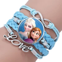 

SAF Jewelry Wholesale Cute Princess Glass Charm Kids Leather Bracelet Frozen Bracelet