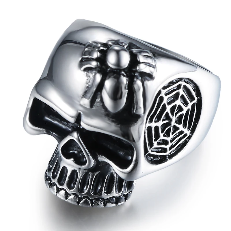 

stainless steel jewelry shenzhen Western Style Personalized Retro Signet Stainless Steel Gold Silver Skull Finger Rings for Men, Black