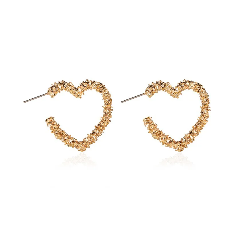 

Trendy Design 2.8CM Metal Open Heart Stud Earrings Rose Gold Plated Irregular Alloy Hollow Heart Earrings For Women, As picture