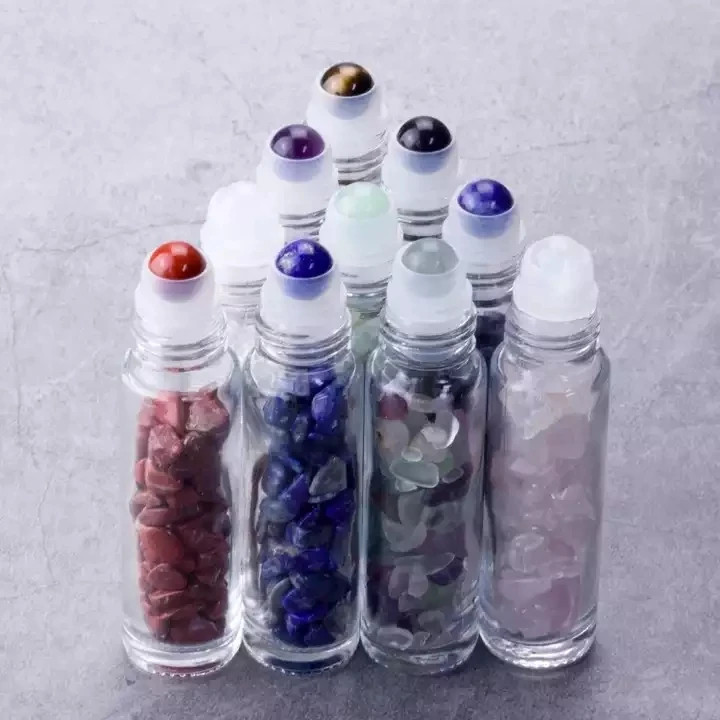 

manufacturer 5ml 10ml roll on glass bottle with crystal jade bead gravel essential oil bottles