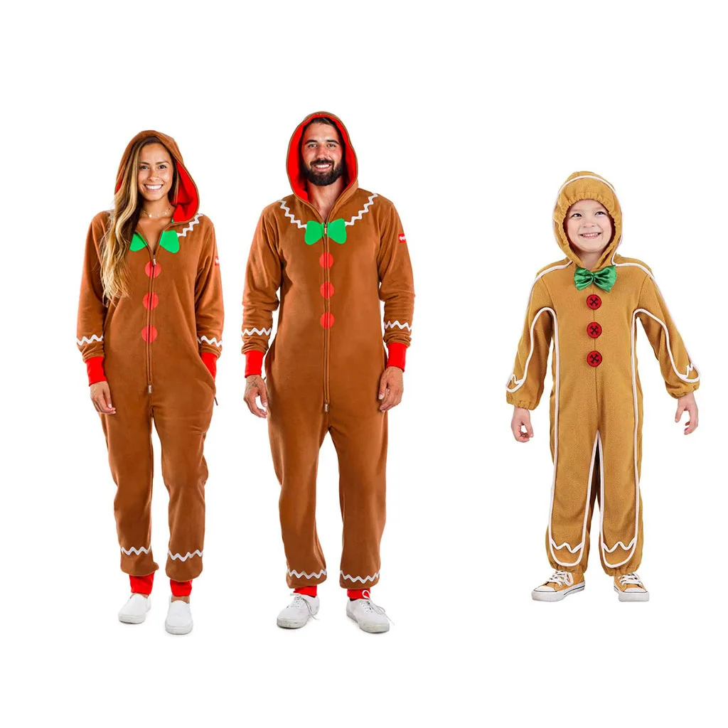 

Baige Wholesale RTS Adult Performance Hooded Jumpsuits Winter Children Family Outfits Christmas Ginger Cosplay Costumes