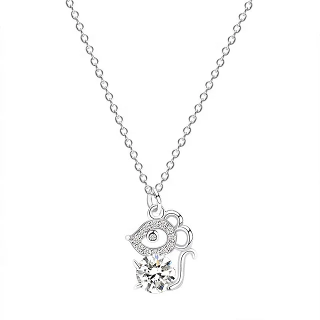 

2020 Fashion Jewelry Lovely Mouse 925 Sterling Silver Zodiac Necklace, White, gold