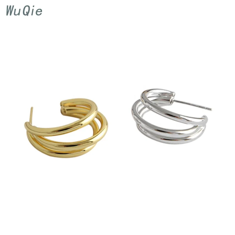 Wuqie Sterling Silver 925 Stud Earring Multilayer Ring Geometric C Shaped Stud Earrings