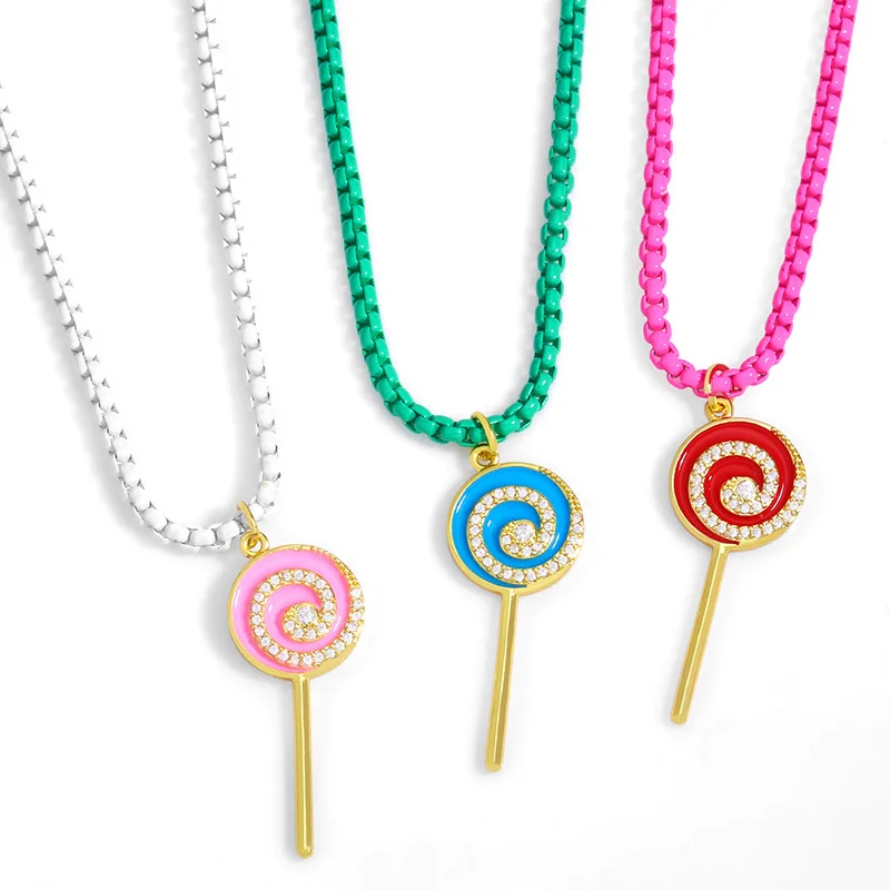 

Light Luxury Simple Fashion New Macaron Color Lollipop Pendant Necklace Cute Little Girl Accessory Necklace, Like picture