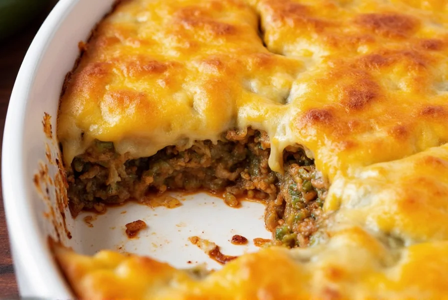 Close-up of chili rellenos casserole showing melted cheese pull and roasted poblano pepper layers