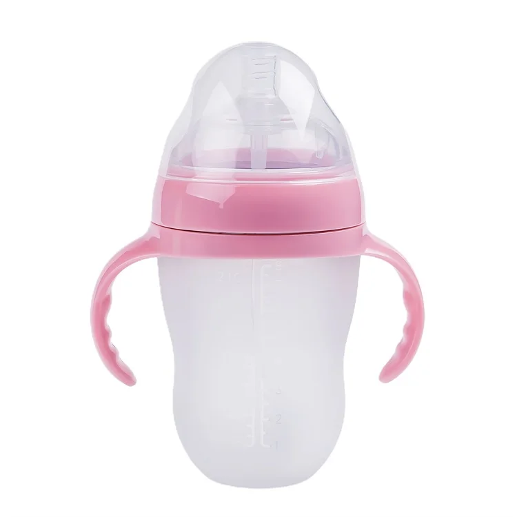 

High Quality Wide Neck Baby Feeding Silicone Bottles Baby Water Bottle, Pink/green