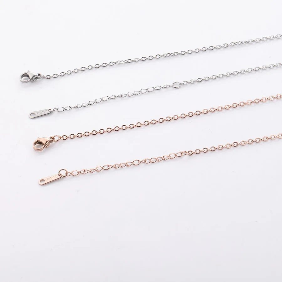 

Accept Custom Logo Rose Gold Plated 45+5cm Long Stainless Steel Necklace Chain 2mm Thickness Chain Necklace with Tags, Gold,silver
