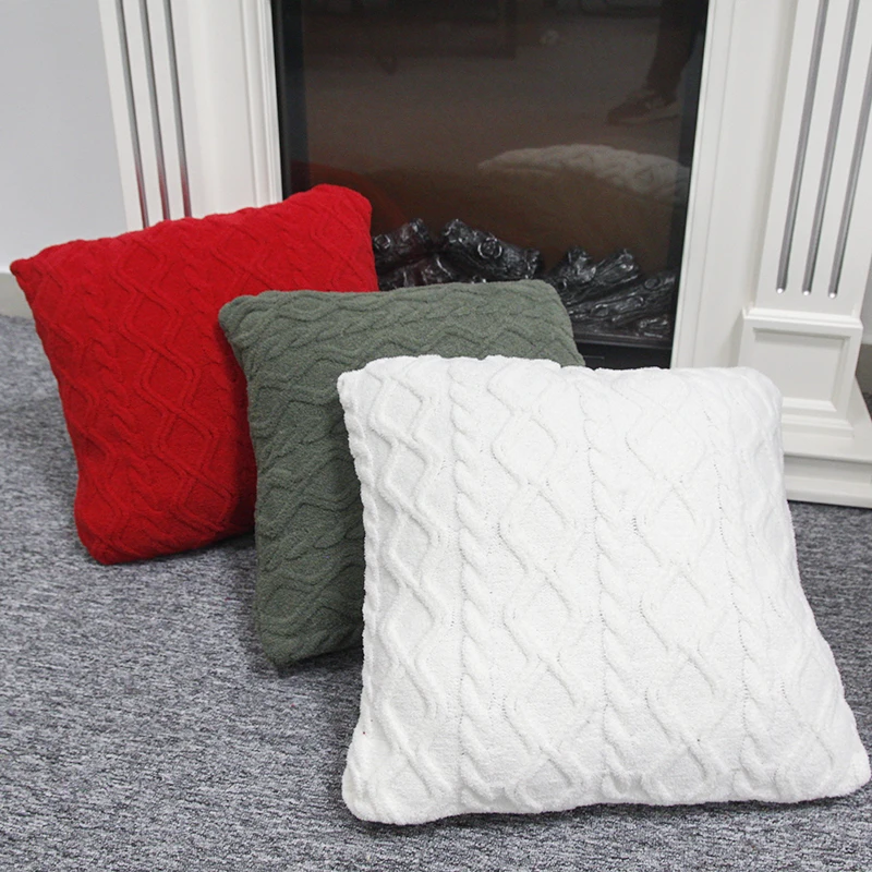 

In stock cozy fluffy polyester jacquard sofa pillow case knit couch cushion cover for home decorative textile
