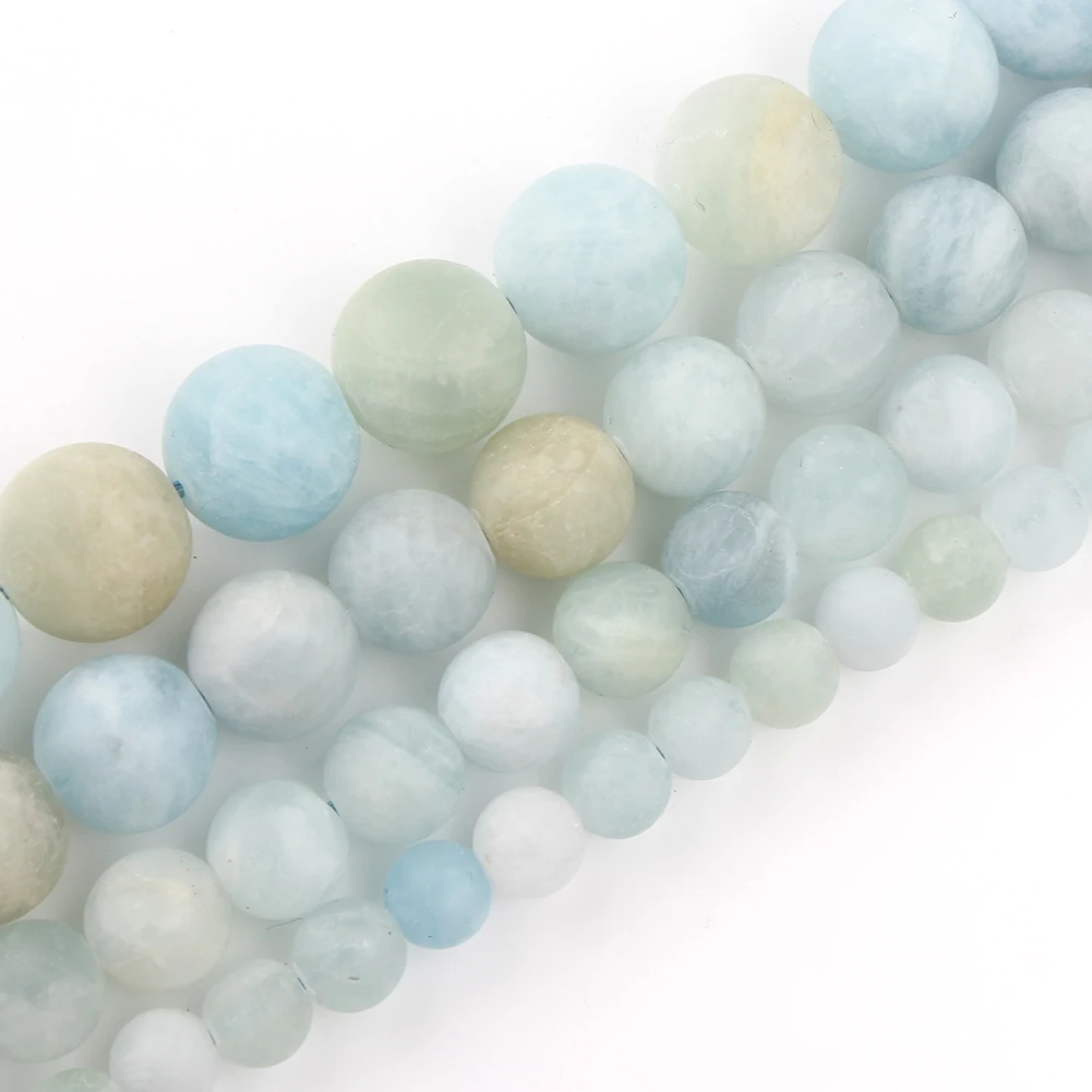 

Natural 6/8/10/12MM Dull Polish Matte Blue Aquamarines Stone Round Beads for Jewelry Making Diy Bracelet