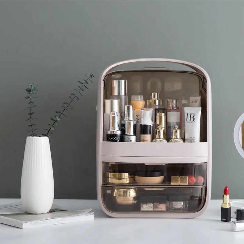 

Large Capacity High Visibility Cosmetic Storage Box Desktop Dust-Proof Lipstick Large Dresser Skin Care Box Make Up Storage Box, White,pink,green