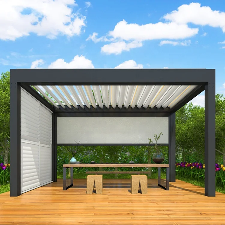 

Aluminum Motorized Waterproof Pergola Covers Sunshade Louvered Roof Gazebo With Louvre