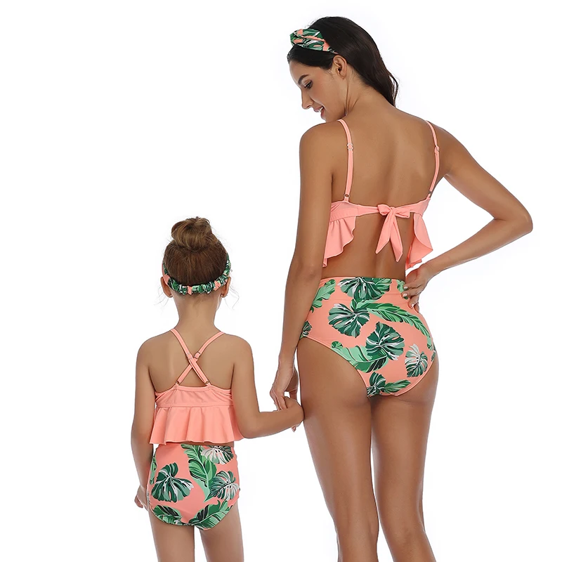 
wholesale two piece High waist cute mom and daughter swimwear 