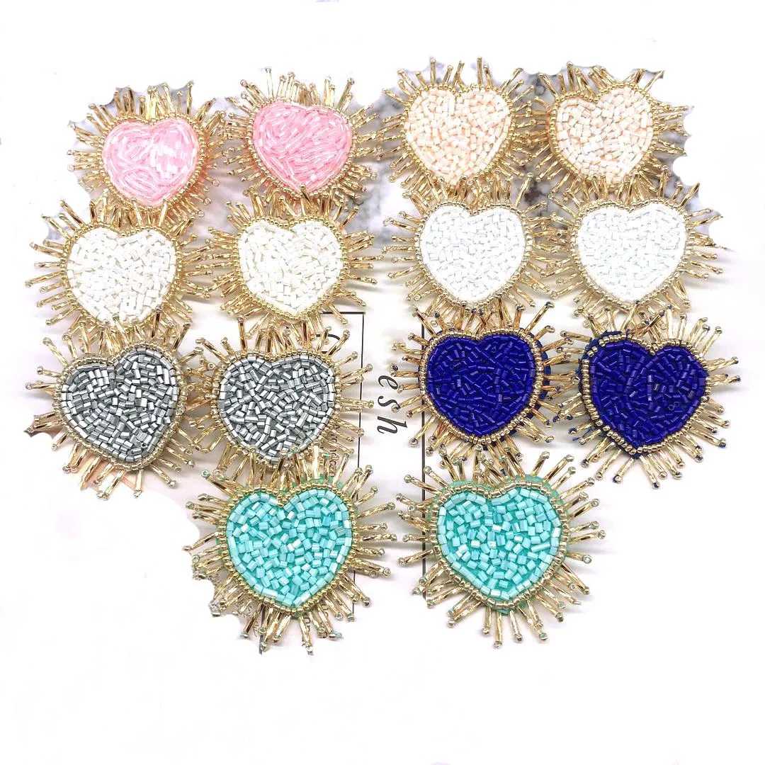

Retro Creative seed beads earrings Handmade rice beads heart-shaped earrings ethnic exotic crystal beaded stud earrings