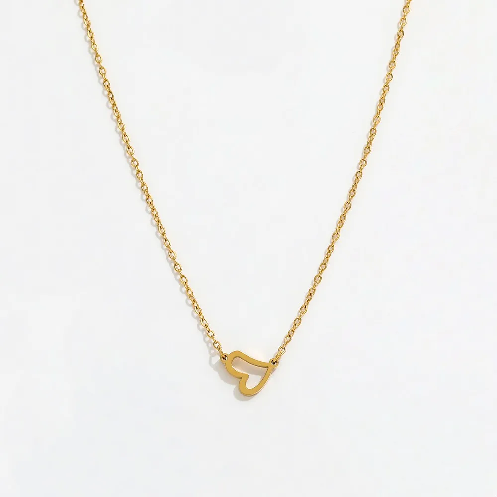 Joolim Jewelry 18K Gold Plated Simple Fashion Sweet Initial Hollow Smooth Love Heart Pendant Necklace Stainless Steel Jewelry