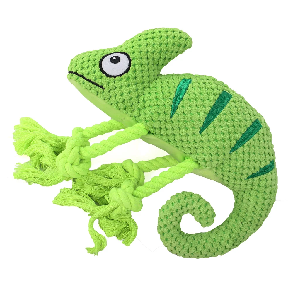 

2022 Amazon New Plush Stuffed Cotton Rope Legs Squeaky Voice Chameleon Pet Dog Toys Spot