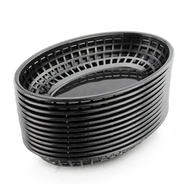 Red Plastic Oval Food Burger Baskets Restaurant Food Tray Basket For