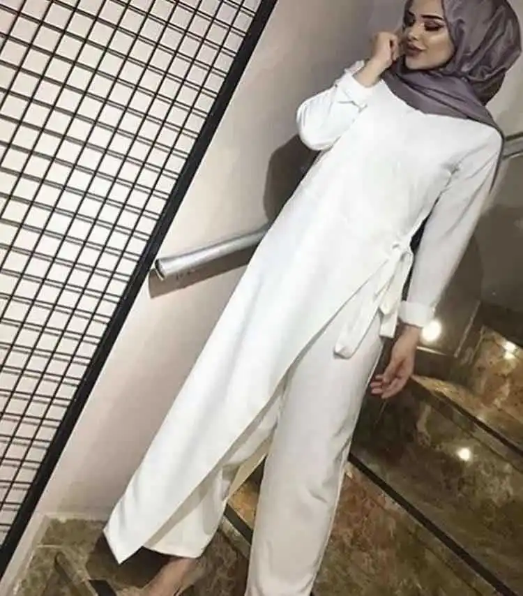 

Women Abaya Dubai Muslim Dress Islamic Clothing Dresses Party Gown With Pants 2 Pieces Set