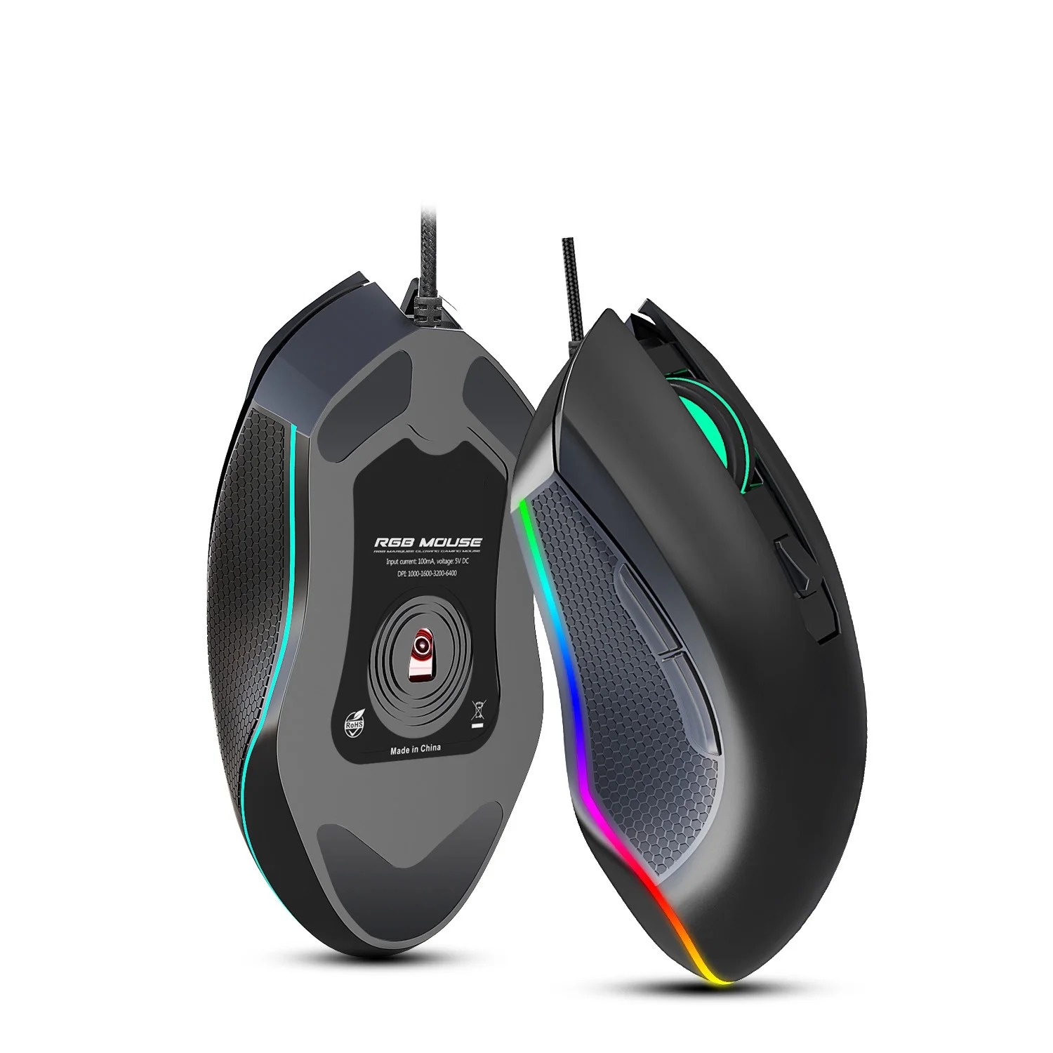

A866 Personal wired gaming mouse RGB Light Switchable DPI 1000-1600-3200-6400 for PC Laptop