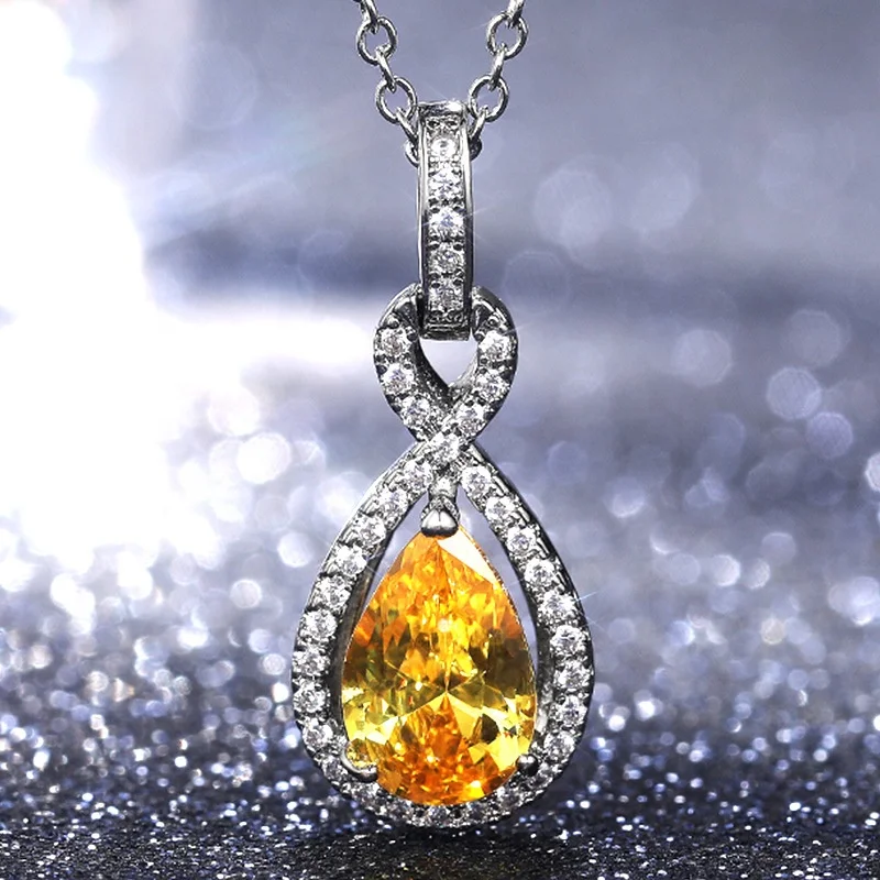 

Luxury Female Water Drop Pendant Necklace Fashion Yellow Zircon Long Necklace Fashion Bride Wedding Necklaces for Women, Picture shows