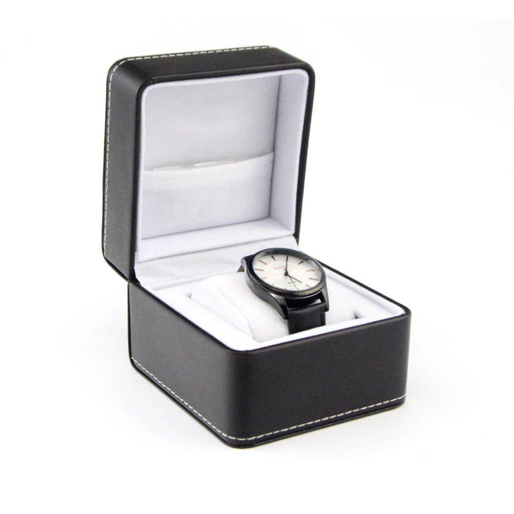 High Quality Custom Logo Boxes For Watches Black Pu Leather Luxury