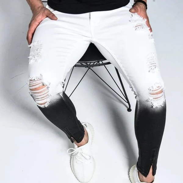 

Fast shipping designers zipper ripped hip hop black and white pants men biker jeans, Picture color
