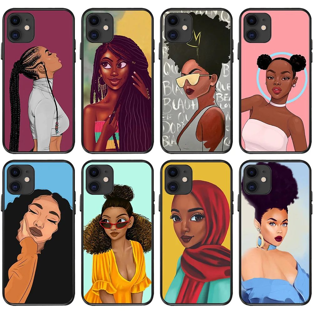 

free Shipping Cute Black GIrl Aba Fashion Soft Tpu Protection Case For Iphone X XR 11 12 pro max shockproof