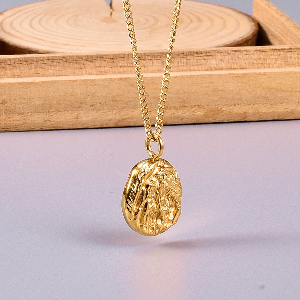 

Gold Plated Fashion Jewelry Bijoux En Acier Inoxydable 2023 Thick Meteorite Oval Pendant Necklace