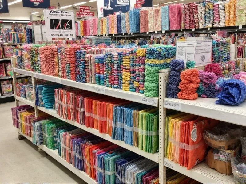 Joann store fabric section with colorful quilting cotton bolts