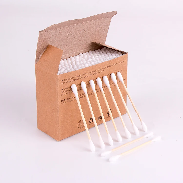 

100pcs / Box Private Label Biodegradable Eco-Friendly Zero Waste Bamboo Cotton Ear Swabs Ear Buds