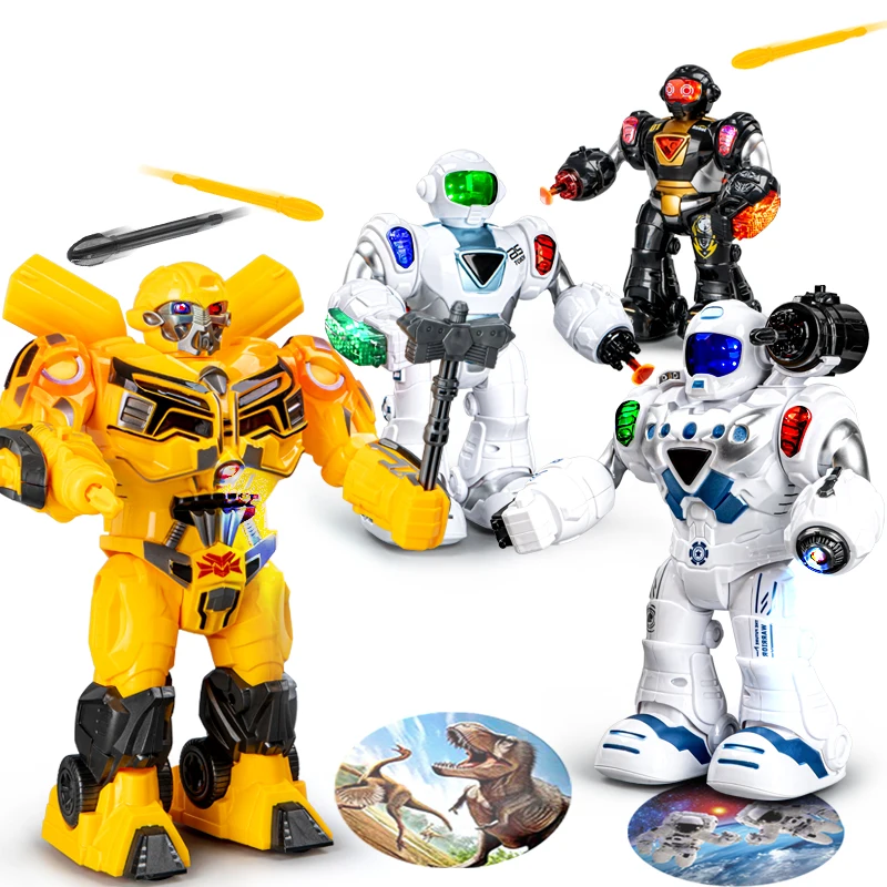 

Hot Sale funny electric walking toy robots acousto-optic projection luminescent robot toys hobbies model robots for kids