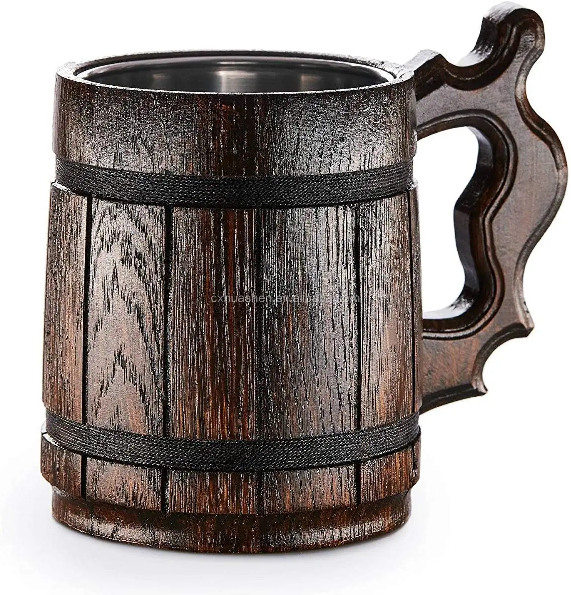 手工制作的实木橡木不锈钢雕花天然老土红糖木雕啤酒杯啤酒杯的男人