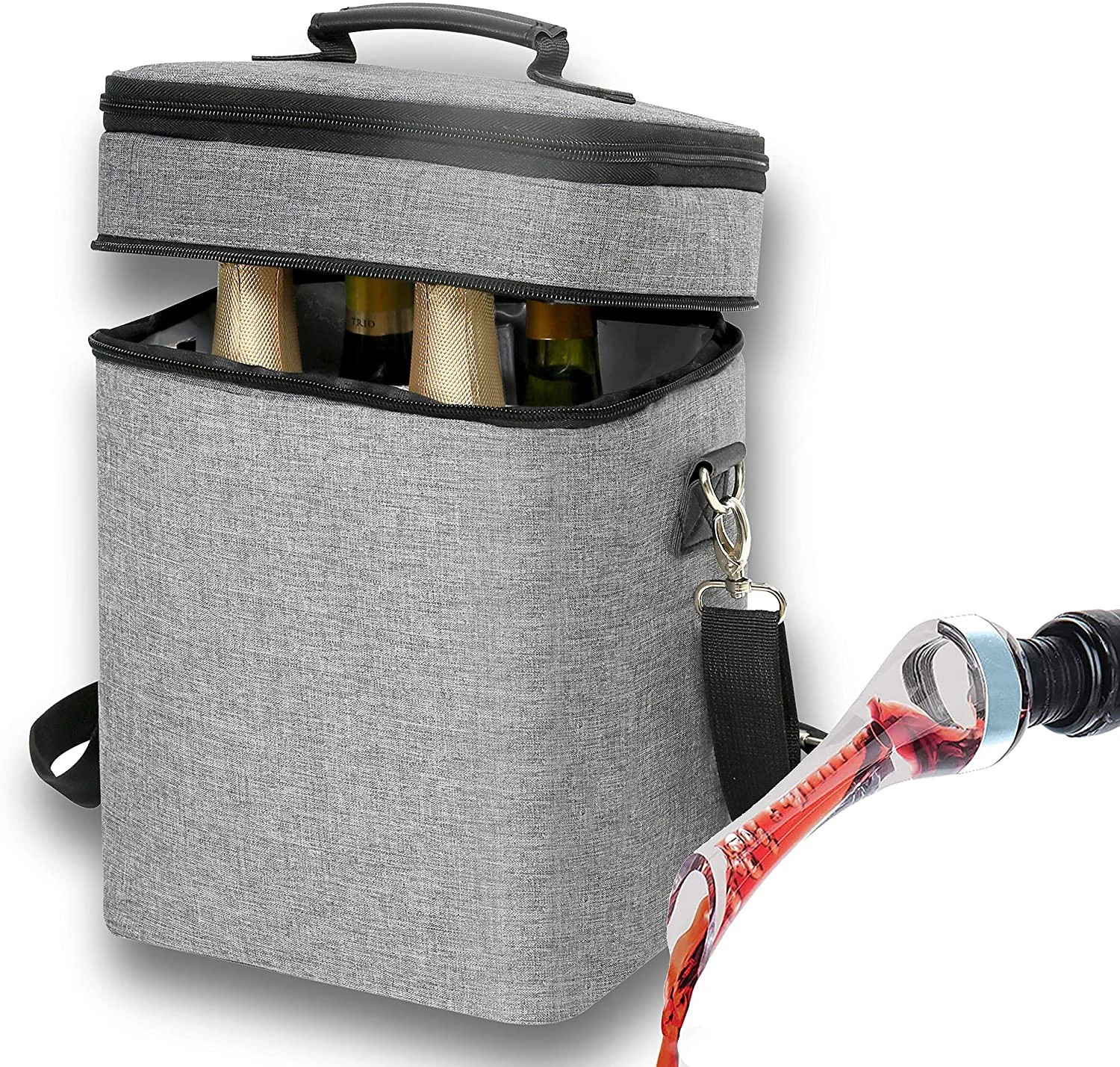 

Cooler Backpack Portable Insulated Leak Proof cooler handle Christmas carrier tote 4 bottle bags wine cooling bag, Grey or customized