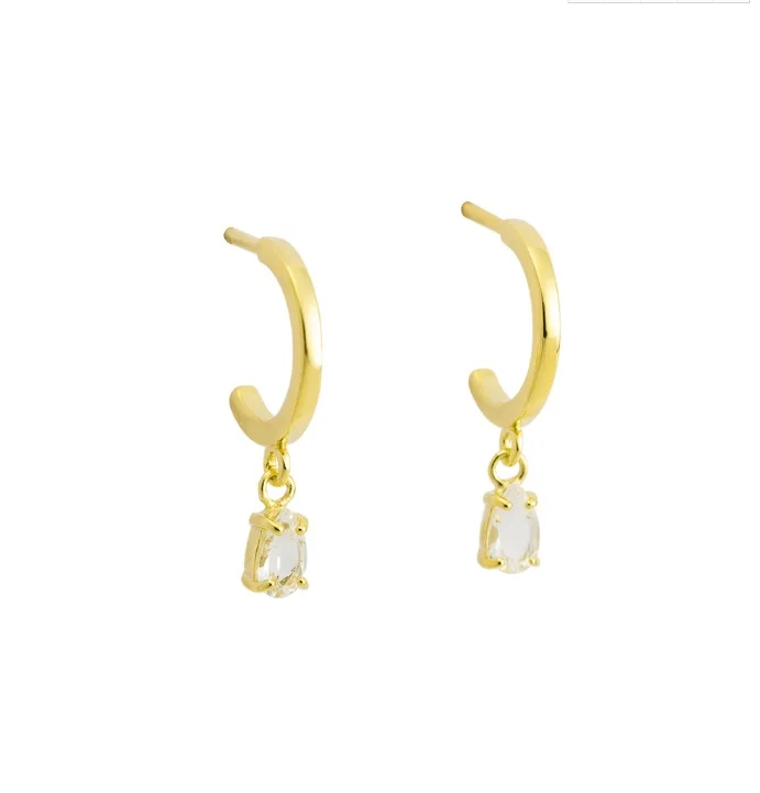 

Factory Wholesale New Trendy 925 Sterling Silver Personalized C Shape CZ Drop Stud Earrings From Women, Gold and silver