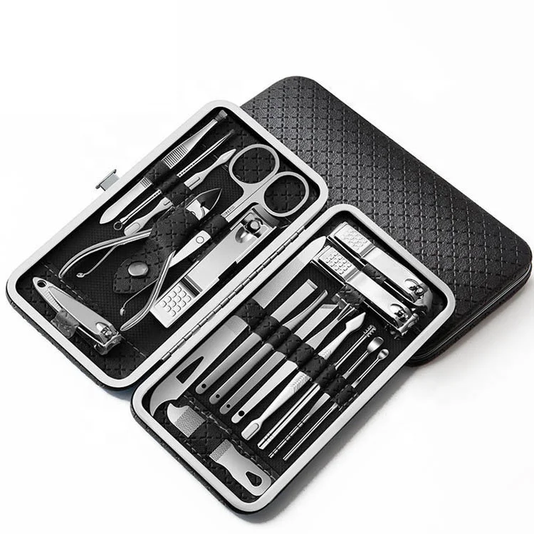

19 PCS 4 Colors Portable Manicure Set Nail Kit and Set Tools With Black Red Yellow And Blue PU Bag Packaging