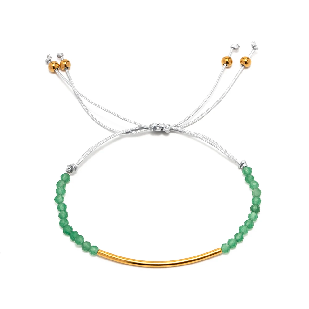 

Minimalist INS 18K Gold Plated Plated Stainless Steel Jewelry Green Smile Glass Bead Chain Bracelet