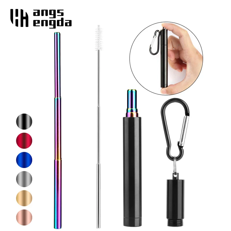 

Colored Stainless Steel straws304 Folding Straw Easy to Clean Reusable Edible Silicon metal straws Portable collapsible straw