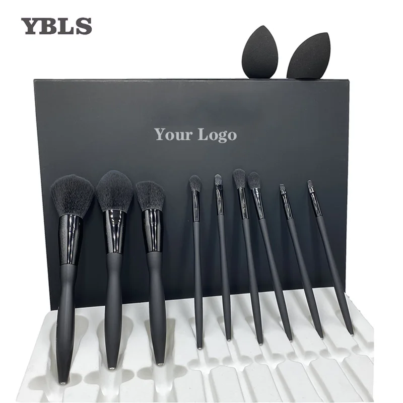 

custom logo 9 pcs private label black diamond makeup brushes set high quality makeup brush with box, Multi color