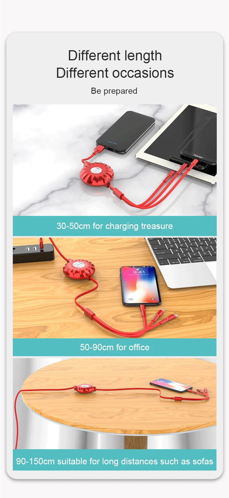 ADYSS Portable Retractable 3 in 1 Usb Extension Cable Package for Android Micro Usb Smart Watch Charger Cable - ANKUX.COM