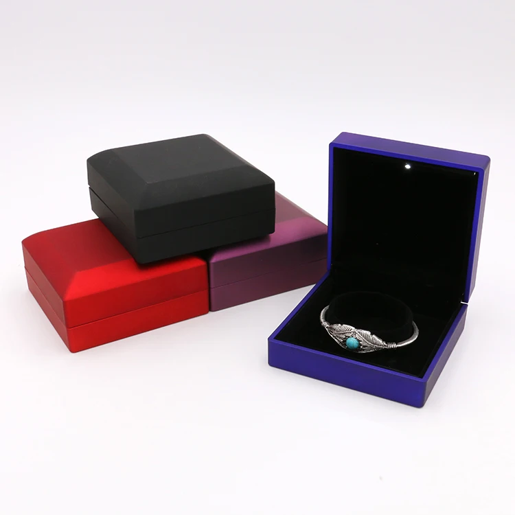 

Led Light Jewelry Box Ring Bracelet Set Jewelry Packaging Boxes Storage Plastic Gift Box, Red,blue,purple,black