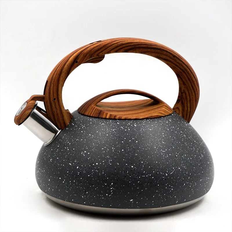 

New Style Stainless Steel Quick Water Boiling Tea Whistling Kettle With Soft-Touch Handle, Dark grey marble