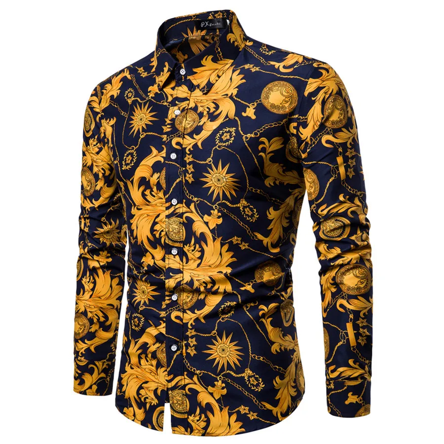 

2021 5XL Stylish Shirts For Men Luxury Long Sleeve Slim Fashion Print Men Shirts