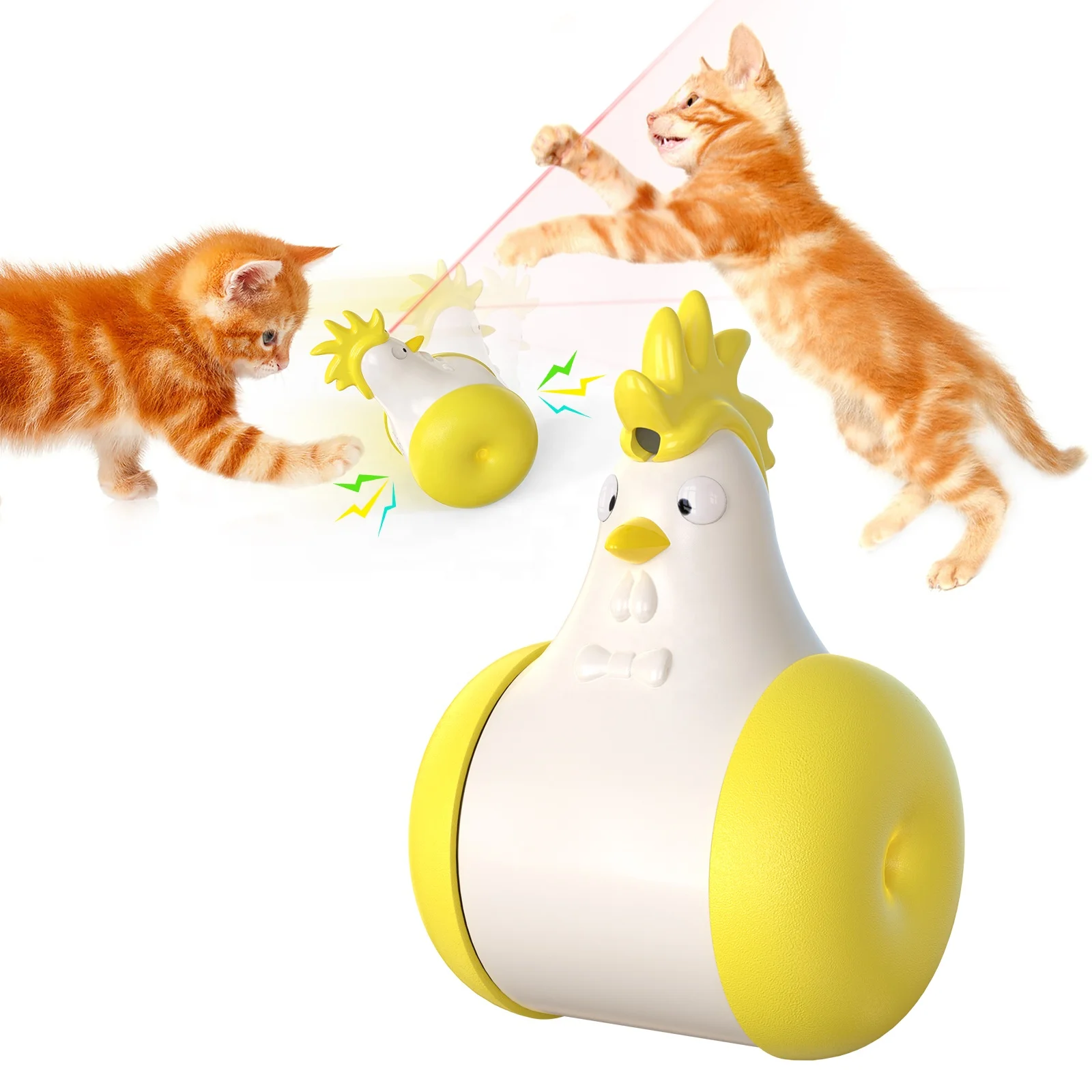 

Secure red laser pointer squeaky chick design tumbler pet products anti-boring training playing pet toys cat automatic cat toys, D/blue,blue yellow orange