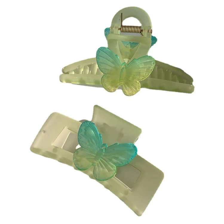 

MIO Plastic Big Size Hair Claw Clip Gradient Color Butterfly Elegant Green Hair Claw Cross Shape Clamp For Lady