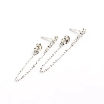 

Latest Arrival S925 Sterling Silver Stud Earrings With CZ Jewelry Long Tassel Fashion Earring For Women, As picture