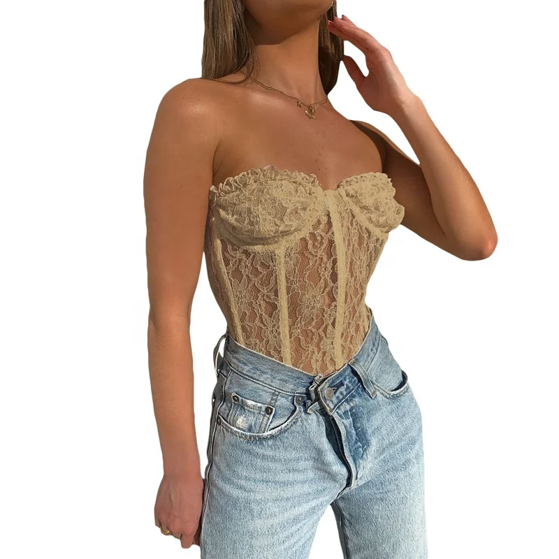 

YD - T1738157 hot selling sexy strapless top lace see through women's tank tops