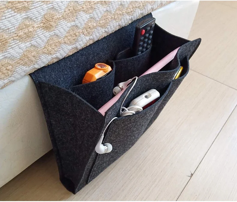 

Muilti Pockets Bedside Storage Organizer Bag Felt Bedside Caddy, Black, gray, white, etc