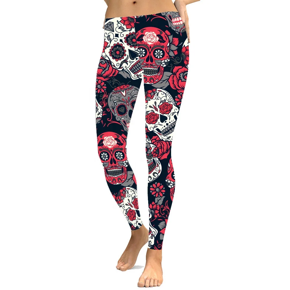 

Women's Sugar Skull Print Brushed Buttery Soft Ankle Length Leggings