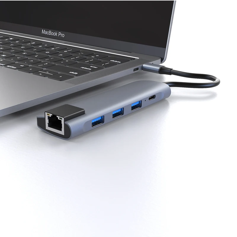 
5 In 1 Usb-c 3.0 Aluminum PD Charging 3.0 Ethernet Usb C Hub for Macbook 